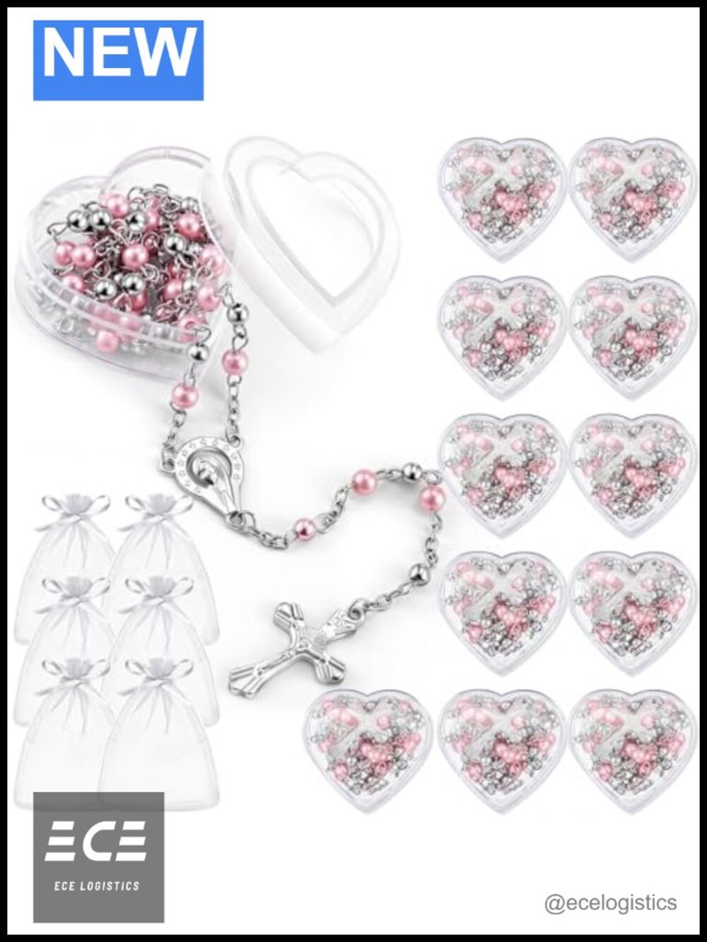 Catholic Rosary Necklace Set Glass Beads Crucifix 24 PCs